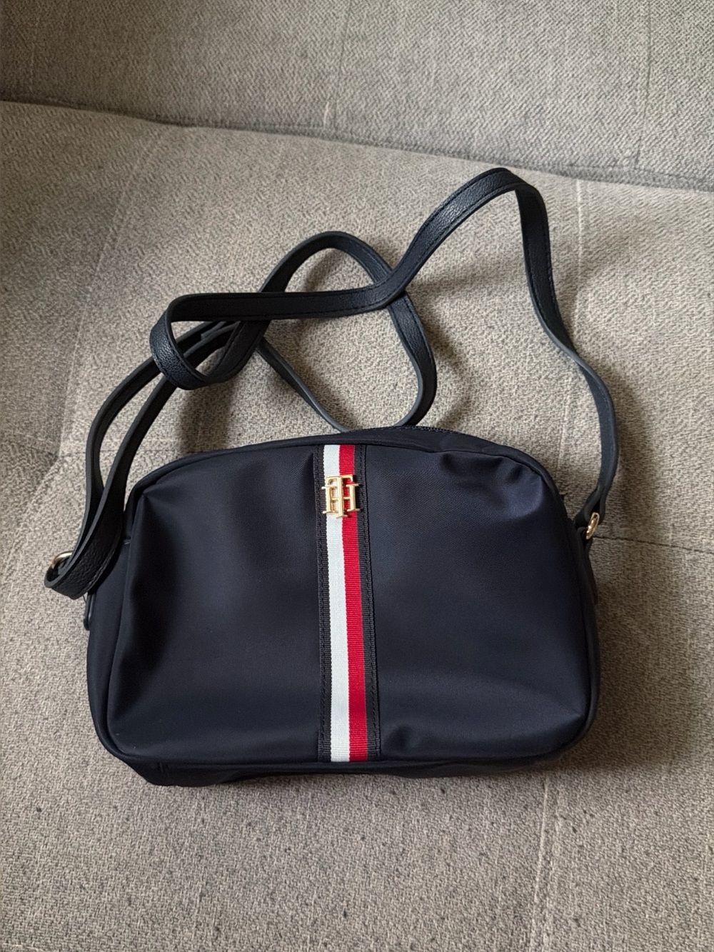 Tommy Hilfiger Navy Crossbody with Red and White Center Stripe
